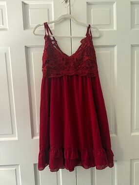 Red Lace Bodice Spaghetti Strap Dress